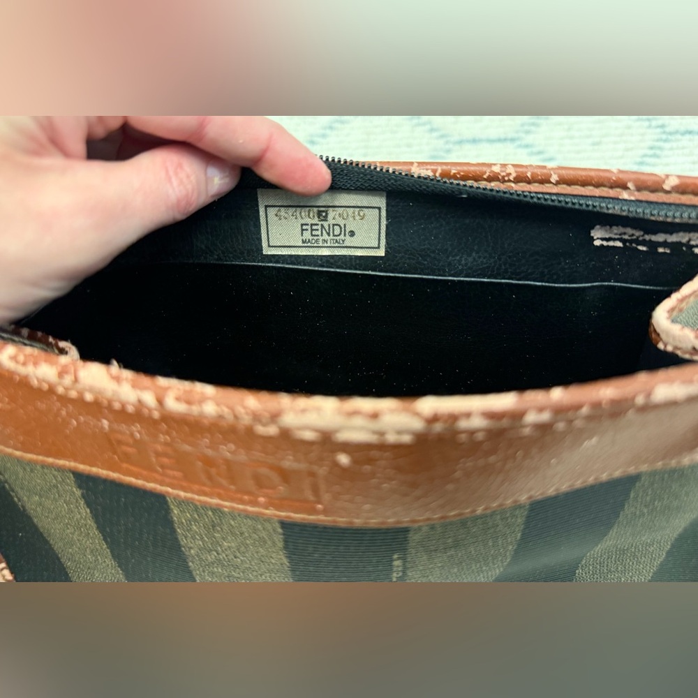 FENDI Vintage Classic Brown Canvas Leather Pequin Striped Logo Clutch Pouch - Picture 14 of 16